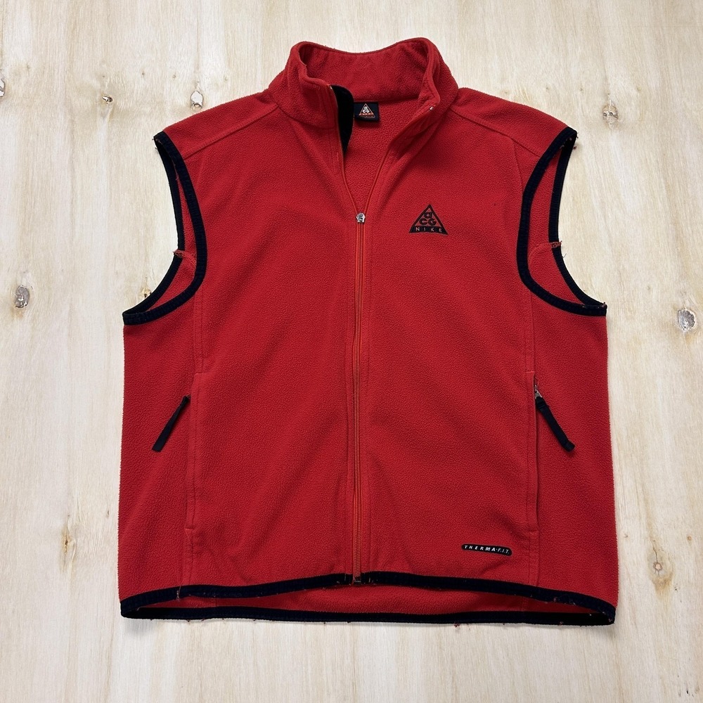 Nike ACG Vest Mens Large Red‎ Fleece Full Zip Therma-FIT Outdoor Hiking